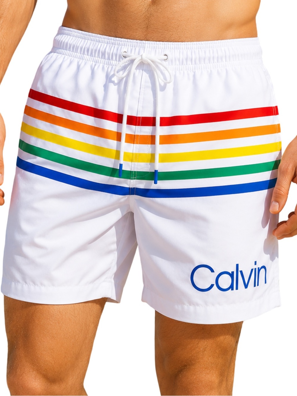 Calvin Klein Rainbow Stripe Swim Trunks Men’s Large NWOT